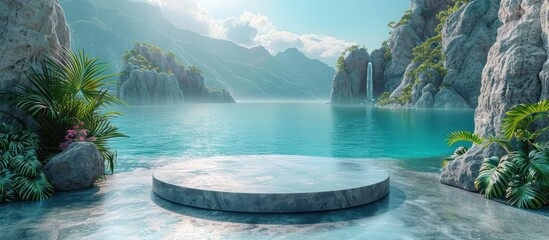 Canvas Print - Serene Lake Landscape with Stone Podium