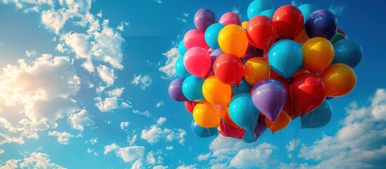 Wall Mural - A Colorful Bunch of Balloons Floating in a Blue Sky