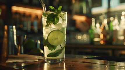 Sticker - Non-alcoholic mojito with mint leaves and lime slices