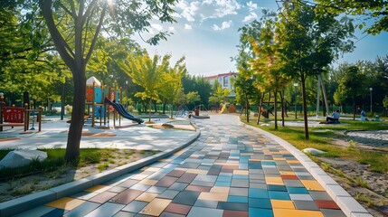 Wall Mural - A park with a childrens playground img