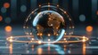 © DARIKA - Dynamic illustration of a digital globe surrounded by data nodes, symbolizing global connectivity, information exchange, and digital economy. Illustration, Image, sci, Science, Technology,
