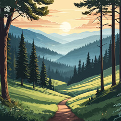 Wall Mural - Serene Forest Path at Sunset