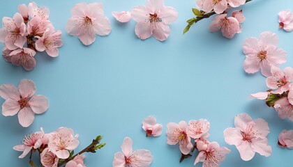 Poster - kara flowers on pastel blue background with copyspace in the center