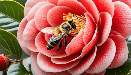 Poster - bee in camellia