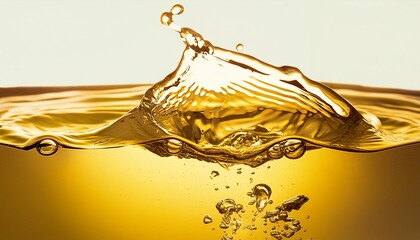 golden liquid oil or juice or yellow water splash close up