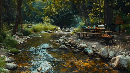 Canvas Print - A stream in the forest with crystal clear