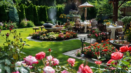 Wall Mural - An english-style garden with well-kept flower beds