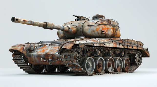 A realistic tank model rendered in 3D, with a focus on intricate details, set against a plain white background