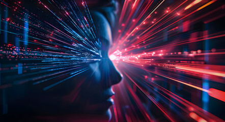 Poster - Futuristic speed motion with blue and red rays of light abstract background