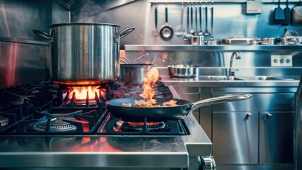 Canvas Print - A pan of a stove top with some food on it, AI