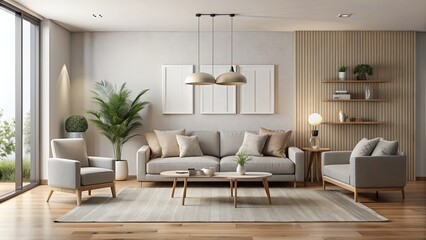 Canvas Print - Modern living room with minimalist furniture and neutral color scheme, modern, living room, minimalist