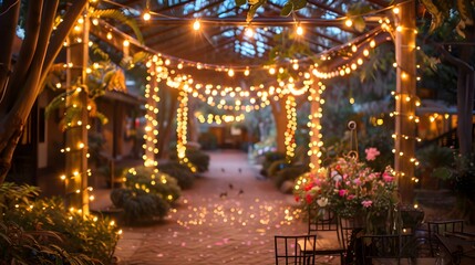 Wall Mural - Wedding lights and garlands decorating halls and outdoor image