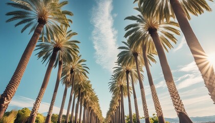 Wall Mural - a row of palm trees with a sky blue background