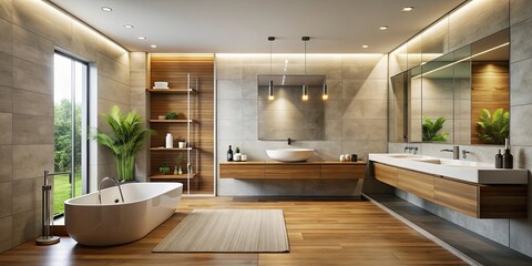 Poster - Modern bathroom with sleek fixtures and minimalist design, modern, bathroom, sleek, fixtures, minimalist, design, interior, contemporary