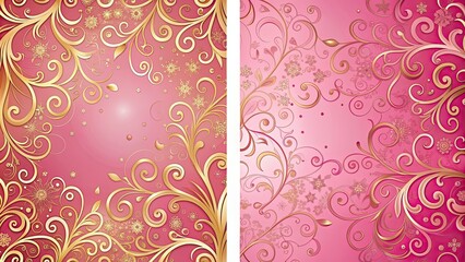 Close-up of two pink backgrounds with gold swirls, pink, background, gold, swirls, elegant, abstract, vibrant, colorful