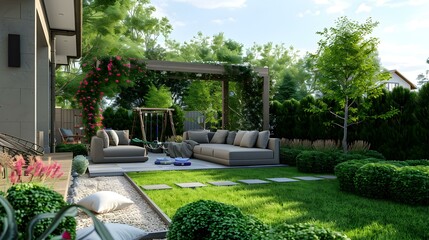 Wall Mural - Terrace with a play area and comfortable sofas