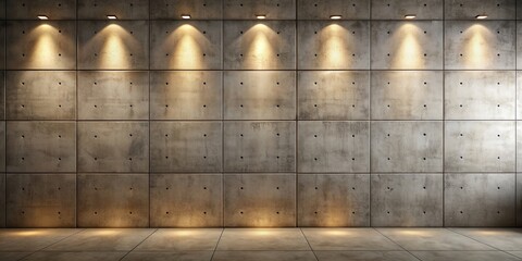 Canvas Print - Warmly lit concrete tile wall , concrete, tiles, wall, warm, lights, interior, background, pattern, texture, design