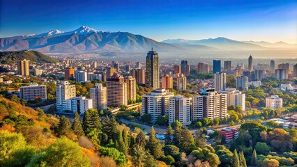 Canvas Print - Scenic view of Santa Lucia Hill skyline in Chile , Chile, Santiago, Santa Lucia Hill, skyline, cityscape, urban