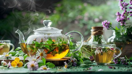 Sticker - Herbal tea in a glass teapot filled