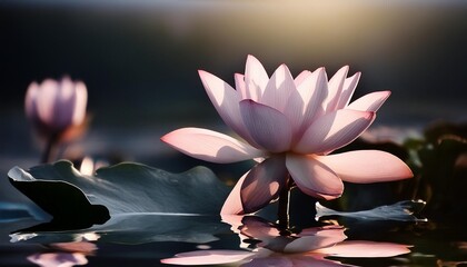 Poster - beautiful pink lotus flower lily water in a pond