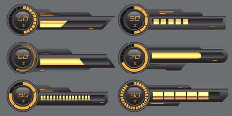 Poster - set of hud modern loading progress bars user interface elements design technology cyber yellow black
