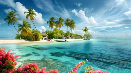 Wall Mural - A tropical island with white beaches