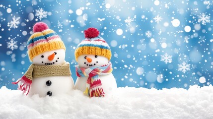 Two cute happy snowmen