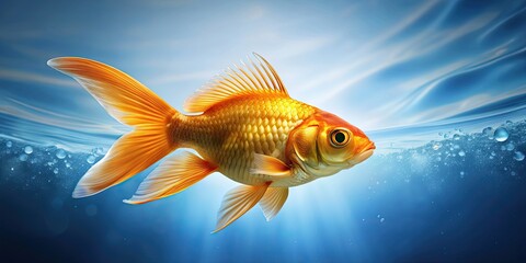 Wall Mural - Golden fish swimming in clear water, golden, fish, underwater, swimming, shiny, vibrant, sea life, aquatic, beautiful, exotic