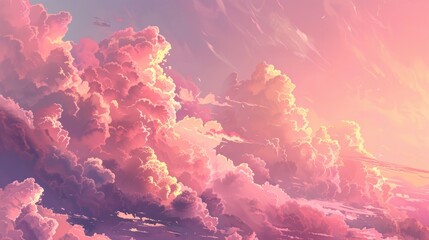 Clouds Sky Illustration. Pink Clouds in a Fantasy Sky with Rose-Colored Sunset