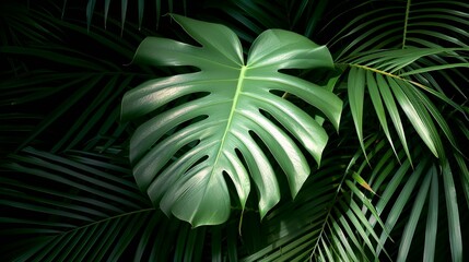 Wall Mural - Explore the vibrant beauty of rainforest landscapes, where dense foliage and exotic wildlife thrive in a lush and verdant environment teeming with life. Illustration, Image, , Minimalism,