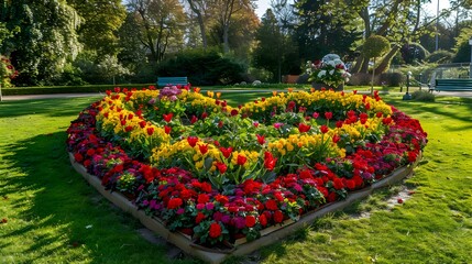 Wall Mural - A heart-shaped flower bed in a park filled img