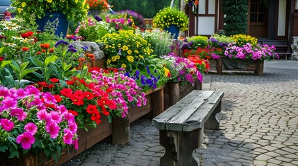 Wall Mural - Flower beds in the town square decorated picture