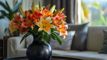 Poster - A flower bouquet of lilies in a beautiful img