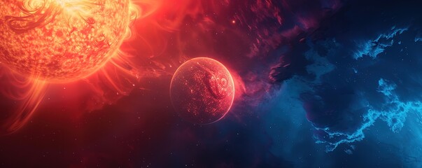 Wall Mural - illustration of the sun's hot rays shining on the earth with an outer space background