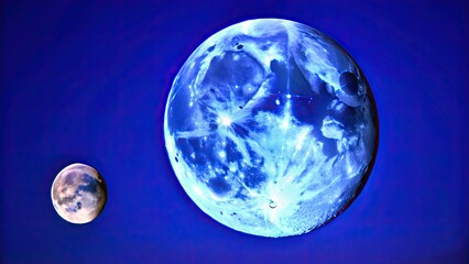 Wall Mural - moon shining brightly in the night sky with a smaller moon hovering above it, moon, night, sky, shin