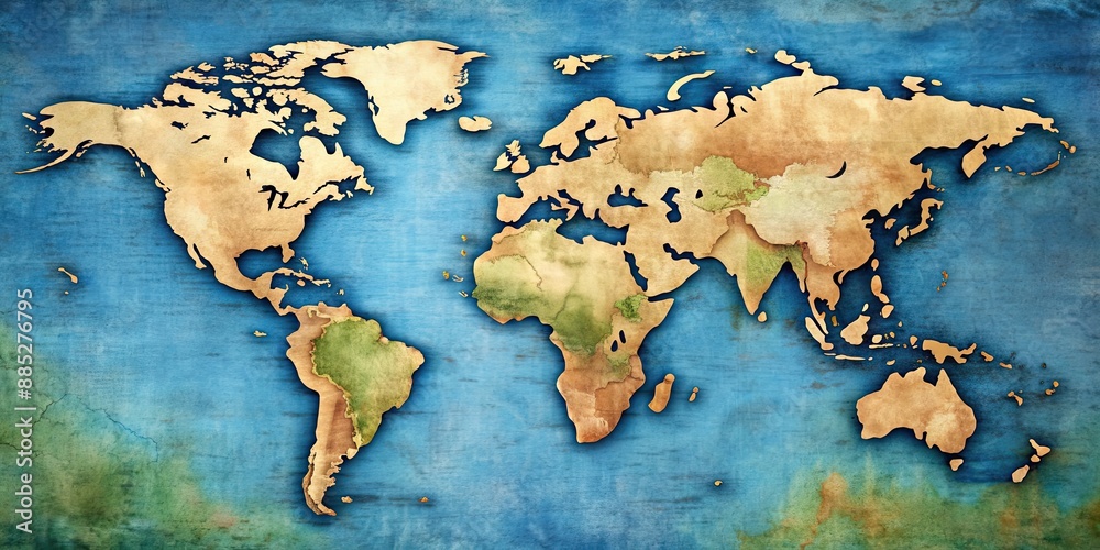 Detailed description A visually stunning of a world map with realistic ...
