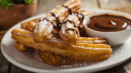 Wall Mural - Chocolate churros are crunchy and sweet fried until picture