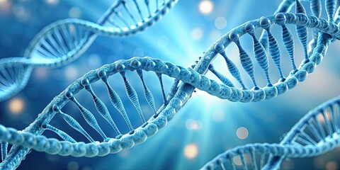 Canvas Print - Close-up double helix DNA structure in light blue color, science, genetics, research, biology, molecular