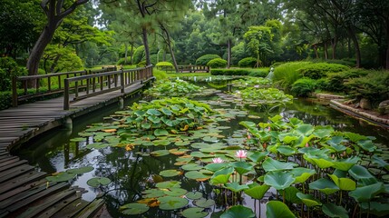 Sticker - A botanical park with water gardens where lilies picture