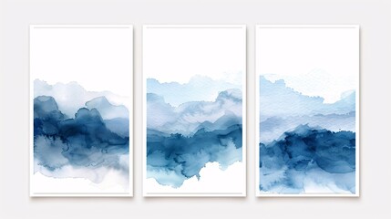 Poster - A set of three watercolor posters featuring a continuous design, creating a harmonious and stylish wall display on a white background