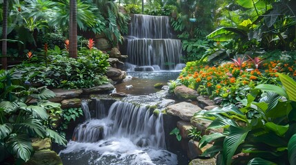 Wall Mural - A botanical garden with tropical plants well-groomed img