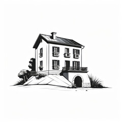 Wall Mural - black and white vector illustration of small house
