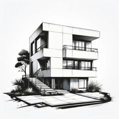 Wall Mural - black and white vector illustration of modern house
