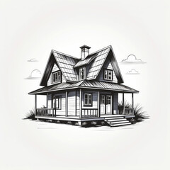 Wall Mural - black and white vector illustration of a house
