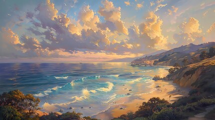 Wall Mural - Stunning Sunset Over Coastal Landscape.