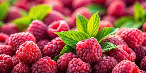 Poster - Fresh raspberries background , ripe, juicy, red, berry, fruit, organic, vibrant, health, nutrition, summer, natural, tasty