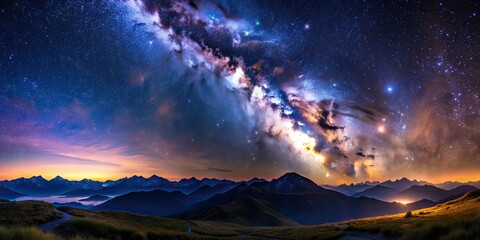 Sticker - Night view of high land with Milky Way galaxy above, night, view, high land, earth, calm, tranquill, Milky Way, galaxy