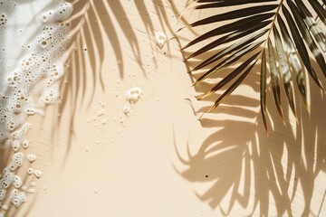 Wall Mural - Focus on summer and holiday backgrounds with a shadow of a coconut leaf on clean sand beaches