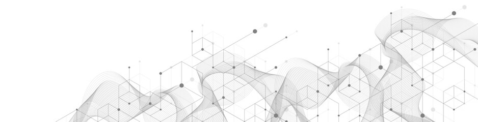 Poster - Technology abstract background lines, dots and hexagons. Hexagonal digital concept for poster, banner, header, footer