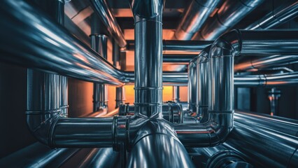 Canvas Print - A close up of a bunch of pipes in an industrial setting, AI